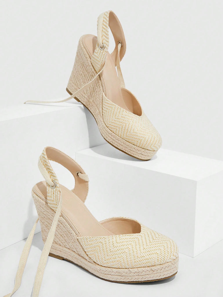 Women Chevron Pattern Strappy Shoes, Vacation Fabric Court Wedges