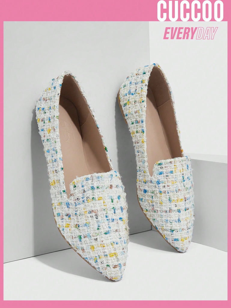 Women Plaid Pattern Flats, Fashion Tweed Loafers