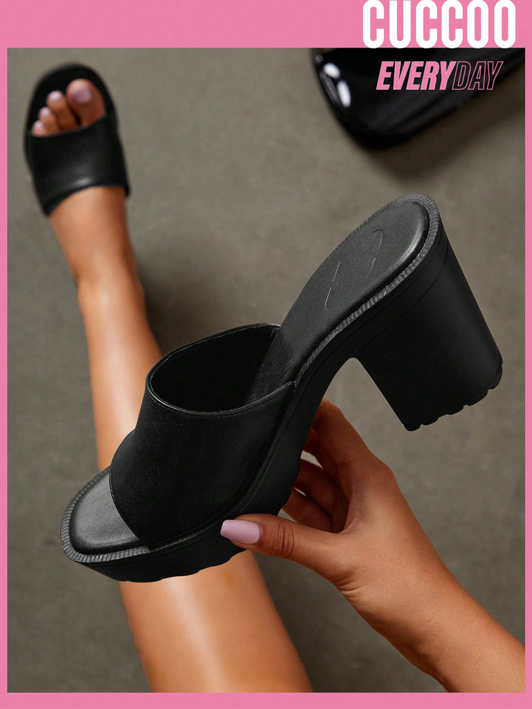 Women Minimalist Chunky Heeled Mule Sandals