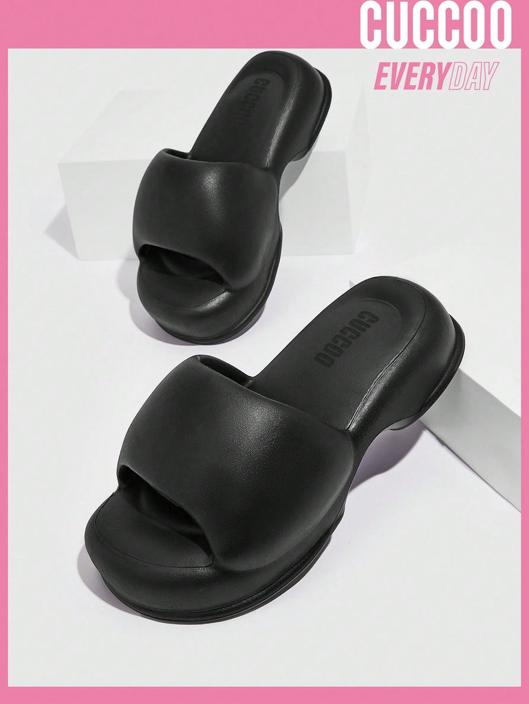 Women Single Band Black Indoor EVA Slippers, Fashionable Slides