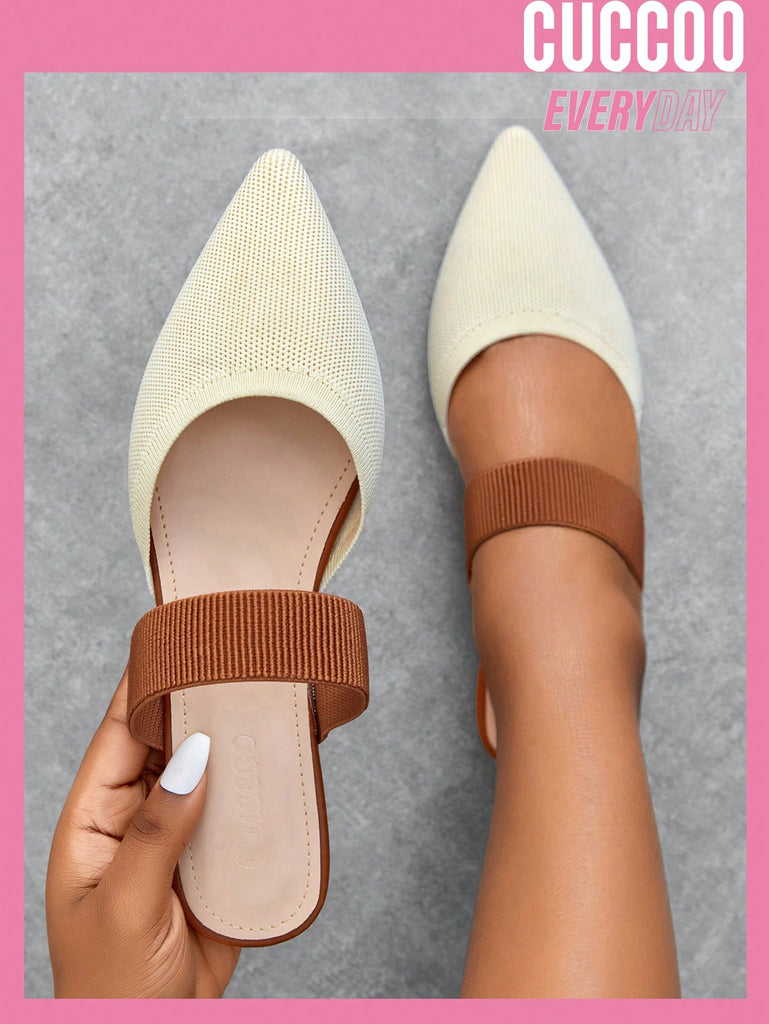 Two Tone Point Toe Flat Mules