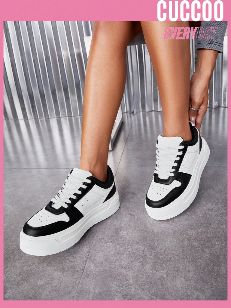 Sporty Skate Shoes For Women, Two Tone Lace Up Front Sneakers