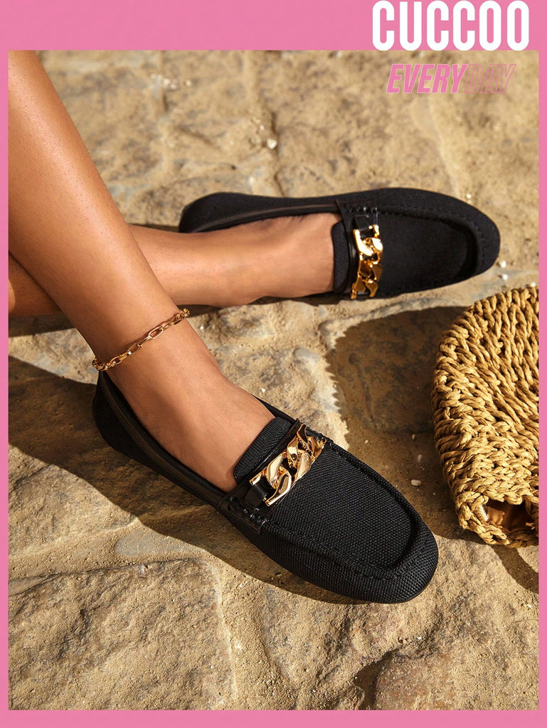 Chain Decor Stitch Detail Flat Loafers
